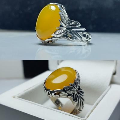 انگشتر نقره رکاب طرح برگ باسنگ شرف الشمس کد 1185