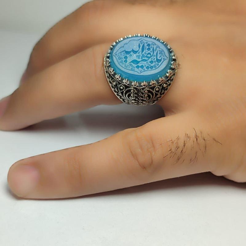 خرید انگشتر عقیق کبود خطی منقش به ذکر شریف یا بقیة الله (عج) کد ۱۸۶۵