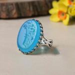 انگشتر نقره باسنگ عقیق ابی حکاکی یافاطمه کد 1346