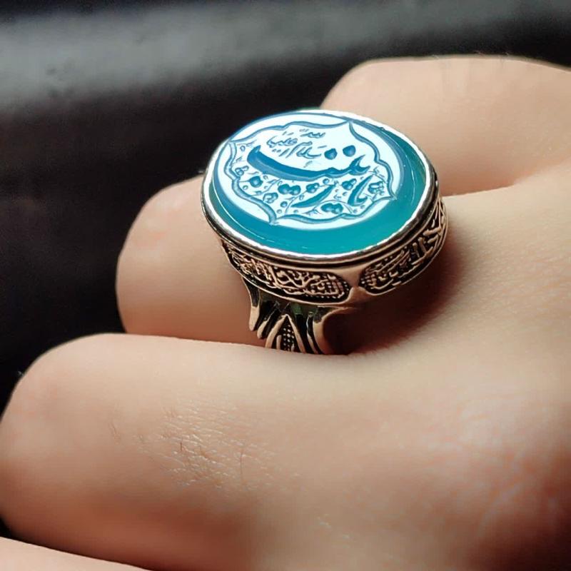 خرید انگشتر عقیق کبود خطی منقش به یا زینب (س) – رکاب چهار سلام کد ۱۸۶۳