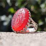 انگشتر نقره باسنگ عقیق قرمز با حکاکی یا اباعبدلله کد 1355