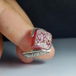 خرید انگشتر عقیق قرمز با حکاکی یا فاطمه (س) - رکاب مدل نقطه کد 1879