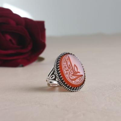 خرید انگشتر عقیق قرمز طرح سردار با حکاکی یا علی (ع) کد 2212