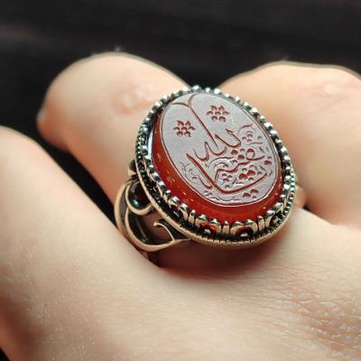 خرید انگشتر عقیق قرمز مردانه؛ تلفیق رکاب یاحسین و ذکر یابقیه‌الله کد 2185