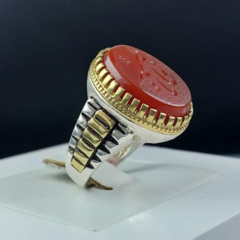خرید انگشتر عقیق سرخ خطی منقش به ذکر یا فاطمه الزهرا (س) کد ۱۸۶۶