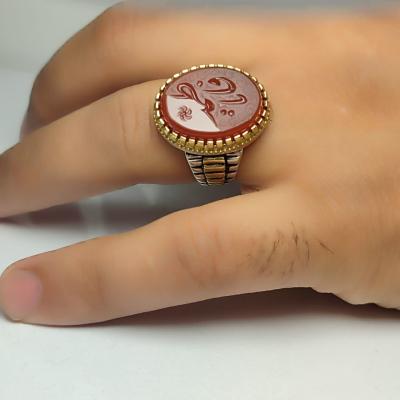 خرید انگشتر عقیق سرخ خطی منقش به ذکر یا فاطمه الزهرا (س) کد ۱۸۶۶
