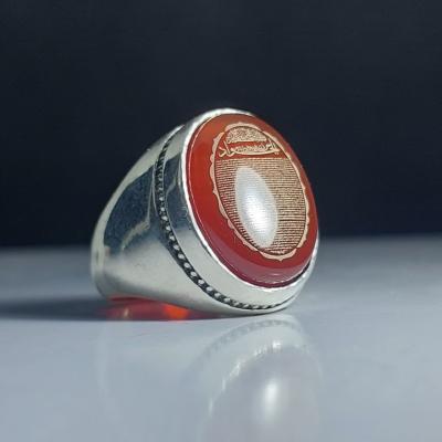 خرید انگشتر حرز امام جواد عقیق قرمز با رکاب فیلی؛ حصنی حصین و زیبا کد 2123