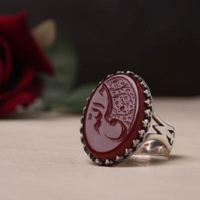 انگشتر نقره باسنگ عقیق قرمز رکاب نیزه حکاکی حسبی الله کد 2254