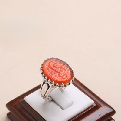 انگشتر عقیق قرمز اصل با رکاب پا اردکی و حکاکی یا زینب (س) کد 2039