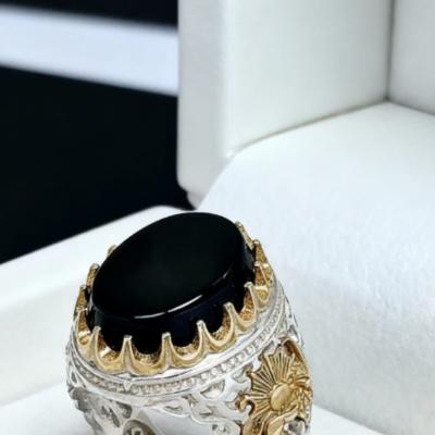 انگشتر نقره باسنگ عقیق مشکی کد 1438