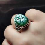 انگشتر عقیق سبز حکاکی "یا رقیه" با رکاب منقش به "یا حسین" کد 2149