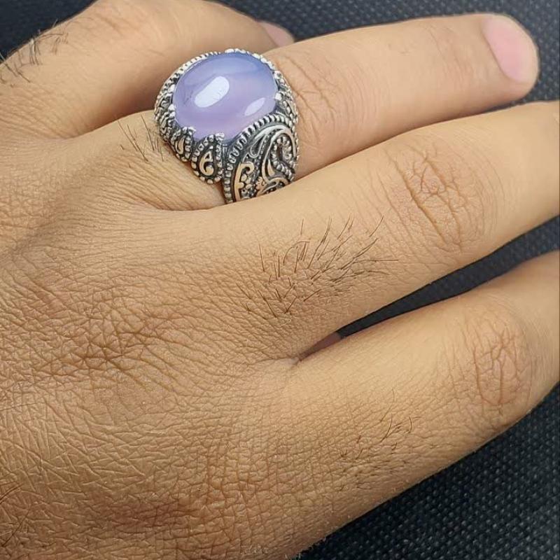 انگشتر نقره باسنگ عقیق یمن کبود کد 1725