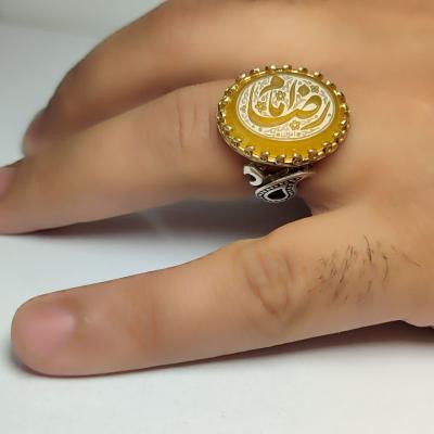 خرید انگشتر عقیق زرد مردانه طرح اشک (متبرک به نام امام رضا ع) کد ۱۸۶۱