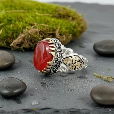 مدال نقره عیار 925 با سنگ عقیق سبز و حکاکی "یا رقیه" (س)– کد 1027