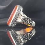 انگشتر نقره عیار 925 سنگ عقیق قرمز درجه یک حکاکی یا زهرا (س)– کد 1054