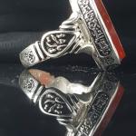 انگشتر نقره عیار 925 سنگ عقیق قرمز درجه یک حکاکی یا زهرا (س)– کد 1054