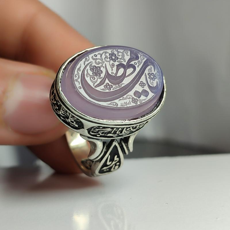 انگشتر نقره باسنگ عقیق سوسنی حکاکی یامهدی رکاب چهارسلام کد 2301