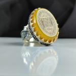 انگشتر نقره با سنگ عقیق زرد، حکاکی هفت شرف و دعای آیت الکرسی – کد 1055
