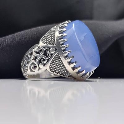 انگشتر نقره-عقیق یمن کبود -کد 1020