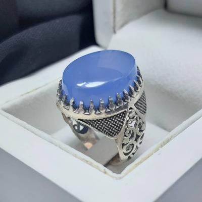انگشتر نقره-عقیق یمن کبود -کد 1020