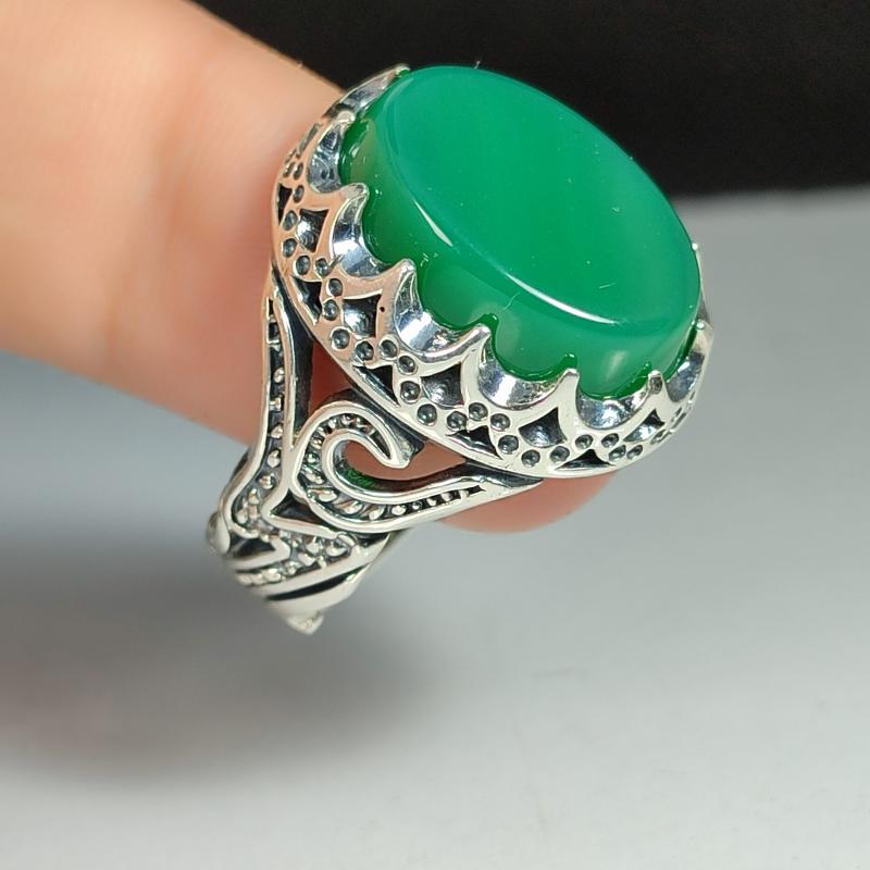 انگشتر نقره باسنگ عقیق سبز رکاب علی کد 2286