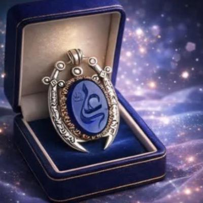 خرید گردنبند ذوالفقار نقره با آبی و حکاکی نام «علی (ع)»؛ نشان عزت و رزق کد 1848
