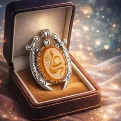 خرید گردنبند ذوالفقار نقره با عقیق زرد و حکاکی نام «علی (ع)»؛ نشان عزت و رزق کد 1847
