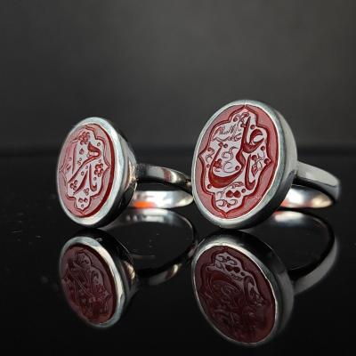 انگشتر نقره با سنگ عقیق قرمز رکاب صفوی حکاکی یاعلی و یازهرا کد 1770