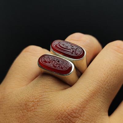 انگشتر نقره رکاب کپسولی ست زوجین حکاکی یاعلی یافاطمه کد 1771