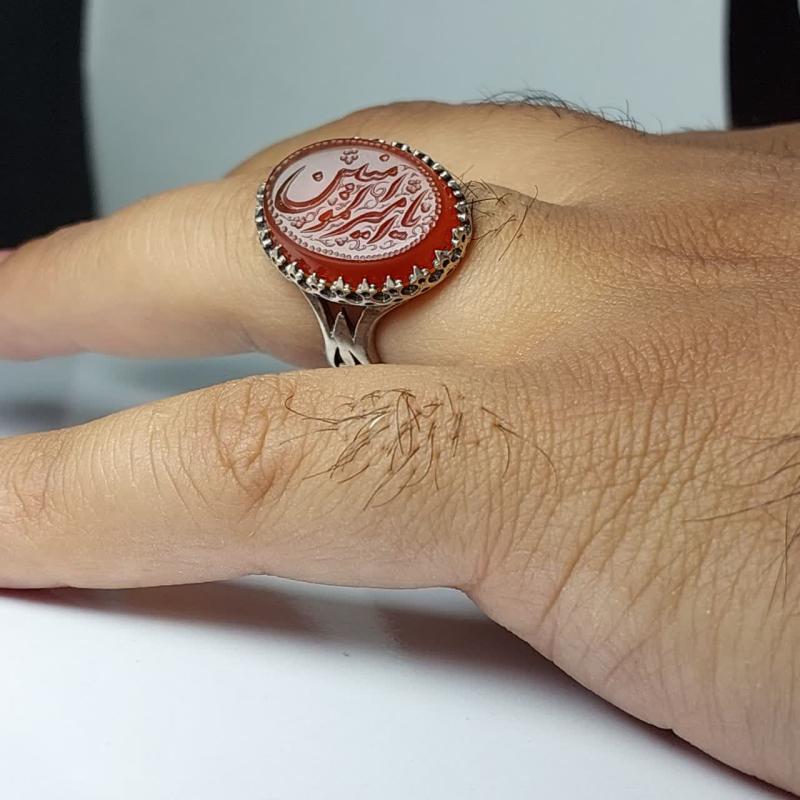 انگشتر عقیق قرمز مردانه "پرچم حیدری" – متبرک به نام "یا امیرالمومنین (ع)" کد 1804