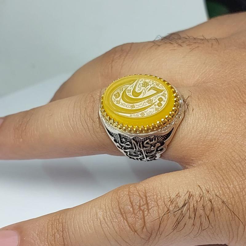 انگشتر باسنگ شرف الشمس رکاب یا علی بن موسی الرضا حکاکی یا حسین کد 1810