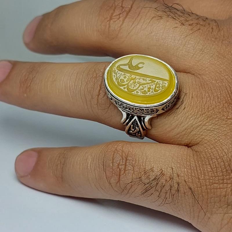 انگشتر شرف الشمس مردانه "خورشید کربلا" – حرز اعظم بر رکاب چهار سلام کد 1813