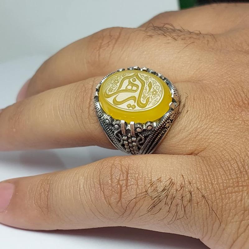 انگشتر عقیق زرد زنانه "نور فاطمی" – متبرک به نام "یا فاطمة الزهرا (س)" کد 1815