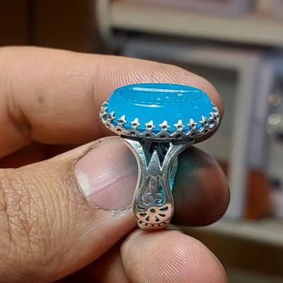 انگشتر عقیق آبی مردانه "عهد انتظار" – متبرک به نام "یا مهدی (عج)" کد 2404