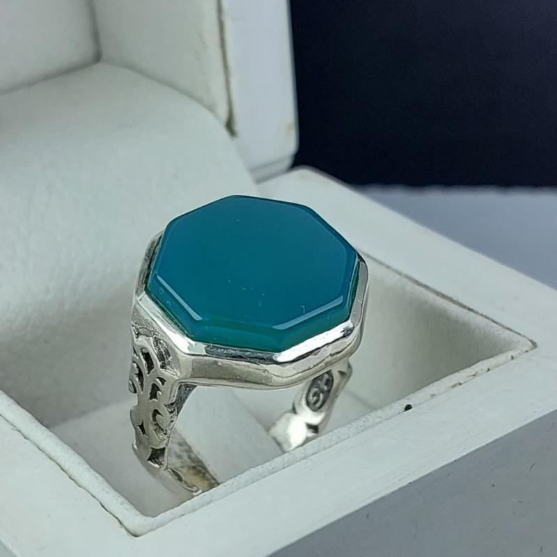 خرید انگشتر عقیق سبز با رکاب شش ضلعی؛ شاهکار و نور کد 4209