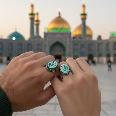 ست انگشتر زوج نقرهای "پیمان آسمانی" – عقیق سبز با حکاکی بینظیر "علی و زهرا" کد 4218