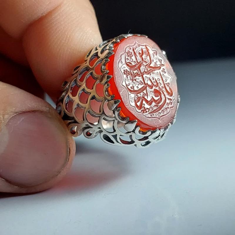خرید انگشتر عقیق قرمز با حکاکی یا رقیه الحسین (س)؛ نگینِ باب الحوائج کد 4251