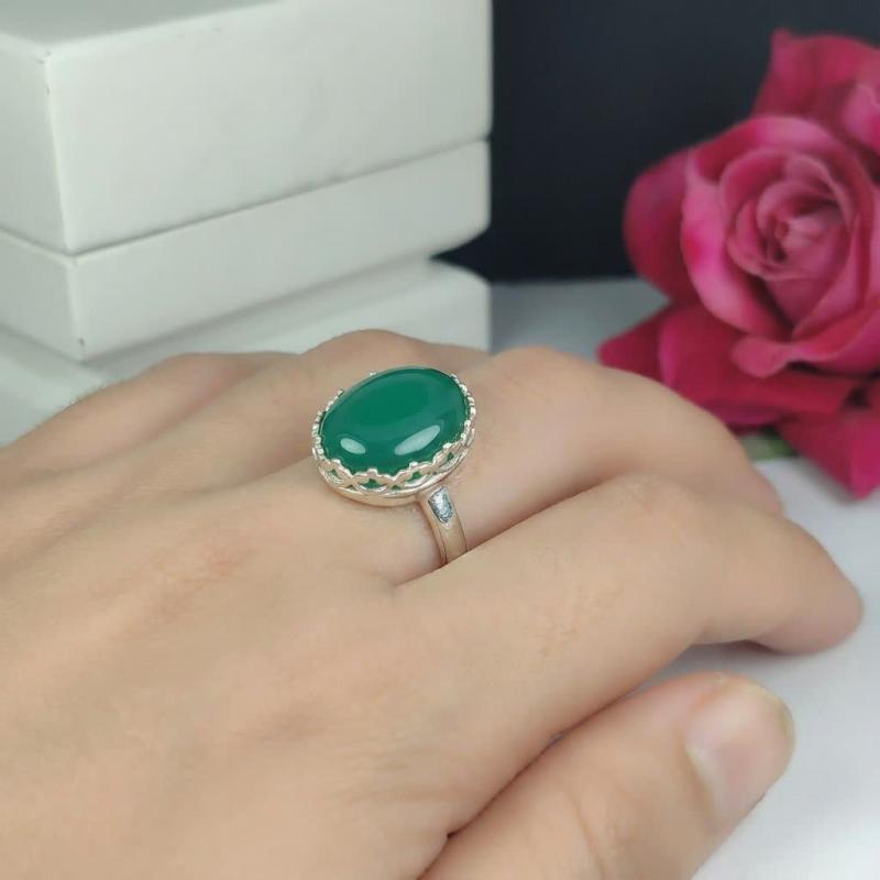 انگشتر عقیق سبز زنانه کد 4276