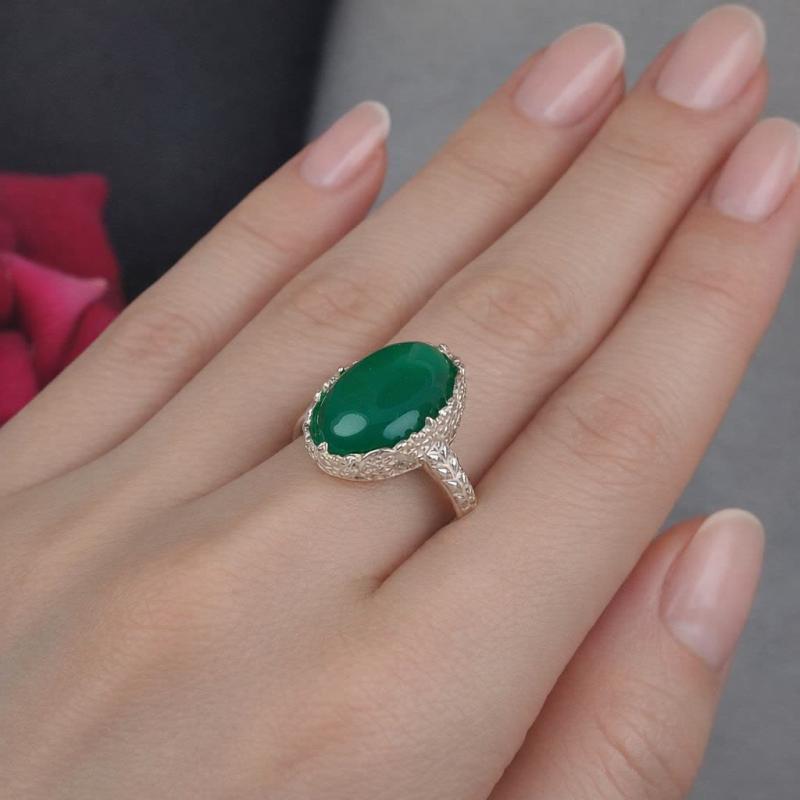 انگشتر زنانه عقیق سبز کد 4277