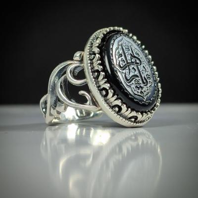 انگشتر عقیق مشکی مردانه حکاکی یا زهرا (س)؛ نگینی از جنس ارادت و اصالت کد 5205